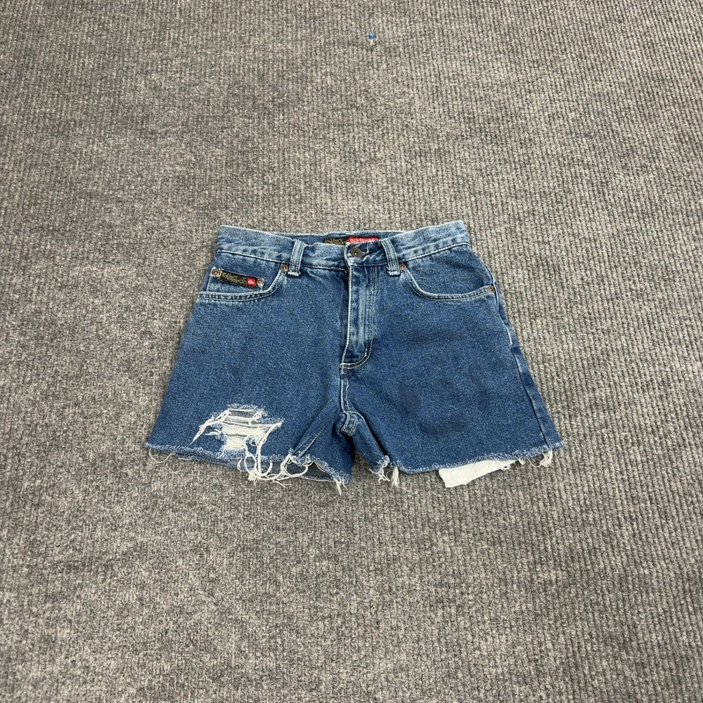 Vintage‎ Quiksilver Shorts Girls 25 Blue Cotton Distressed Cutoff Raw Hem Y2K